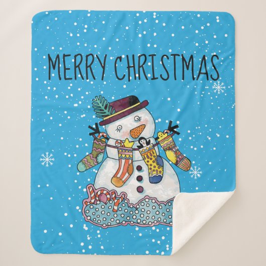 Snowman mit Strümpfen Fleece Sherpa Blanket Sherpadecke (Vorderseite)