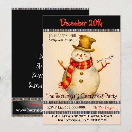 Snowman mit Top Hat Christmas Party Einladung (Vorne/Hinten)