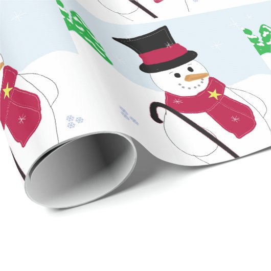 Snowman mit Top Hat und Cane Geschenkpapier (Rolleneckpunkt)