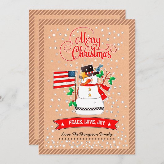 Snowman mit US Flag Kraft Papier Weihnachten (Vorne/Hinten)
