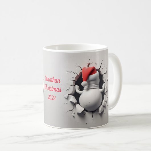 Snowman mit Weihnachtsmannmütze 3D Breakfast Kaffeetasse (VorderseiteRechts)