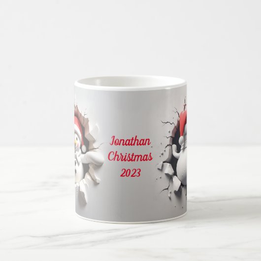 Snowman mit Weihnachtsmannmütze 3D Breakfast Kaffeetasse (Mittel)