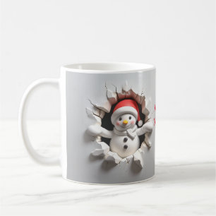 Snowman mit Weihnachtsmannmütze 3D Breakfast Kaffeetasse