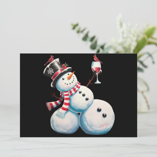 Snowman mit Wein Weihnachten Funny Weihnachten Ges (Stehend Vorderseite)