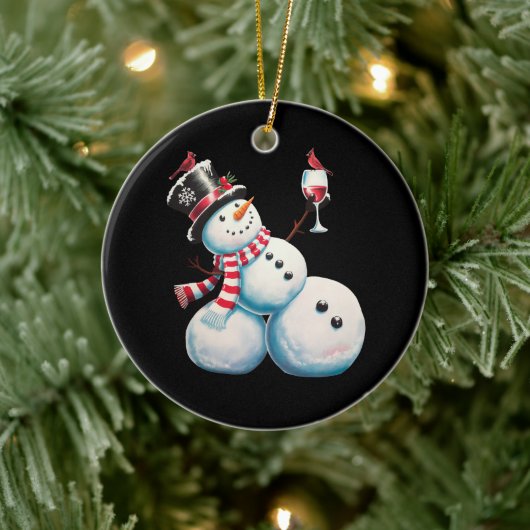Snowman mit Wein Weihnachten Funny Weihnachten Ges Keramik Ornament (Baum)