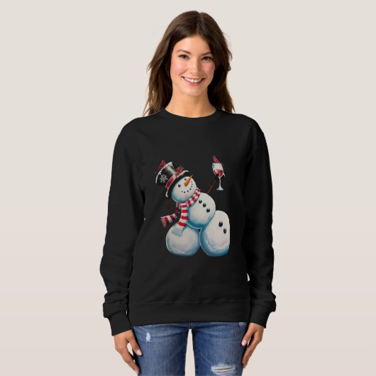 Snowman mit Wein Weihnachten Funny Weihnachten Ges Sweatshirt (Vorne ganz)