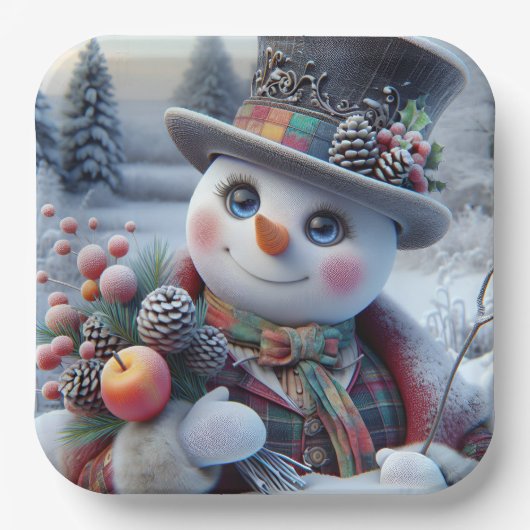 Snowman mit Winter Bouquet, Weihnachten, Autor Na Pappteller (Vorderseite)