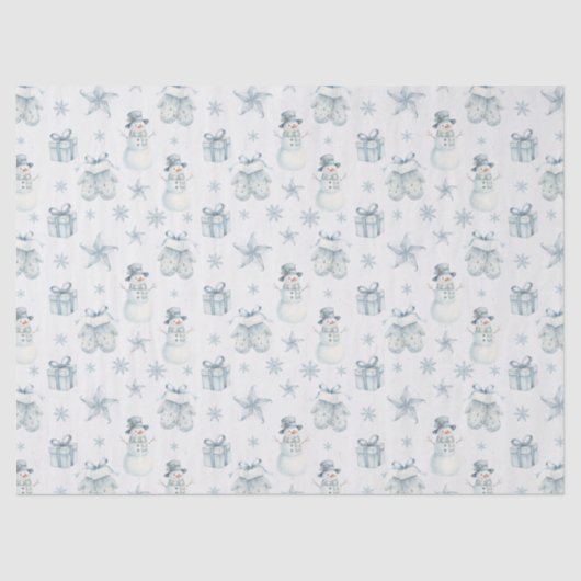 Snowman & Mittens Tissue Paper – Blue Winter Gift  Seidenpapier (Vorderseite)