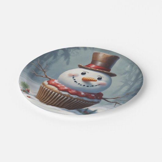 Snowman Muffin Pappteller (Schrägansicht)