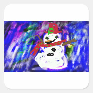 Snowman Nacht Freude Quadratischer Aufkleber