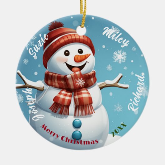 Snowman Name Ornament, Personalisierte Weihnachten Keramik Ornament (Vorne)