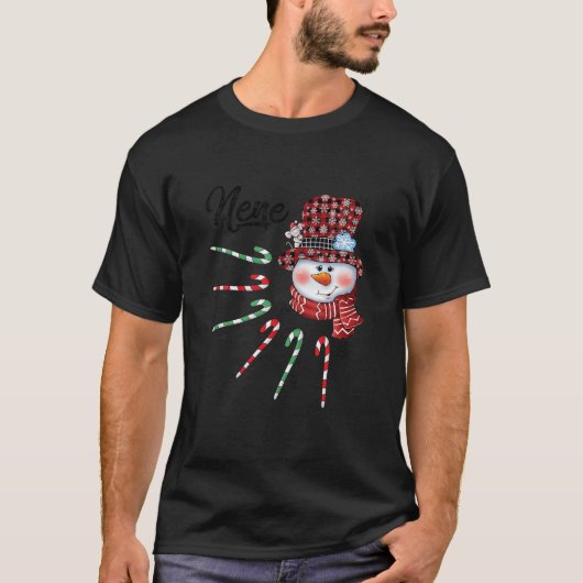 Snowman Nene Candy Cane Karierte Weihnachtsgeschen T-Shirt (Vorderseite)