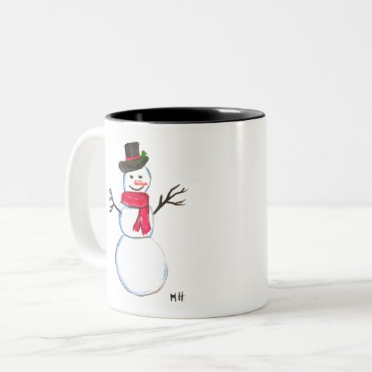 Snowman Niedlich Face Kinder Kinder Winter Schneem Zweifarbige Tasse (Vorderseite Links)