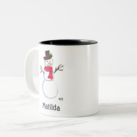 Snowman Niedliche Angesicht Kinder Kinder Winter S Zweifarbige Tasse (Vorderseite Links)