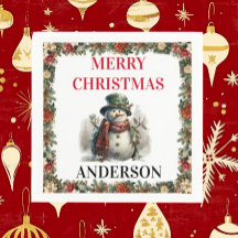 Snowman Niedliche Weihnachtswünsche Paper Napkin