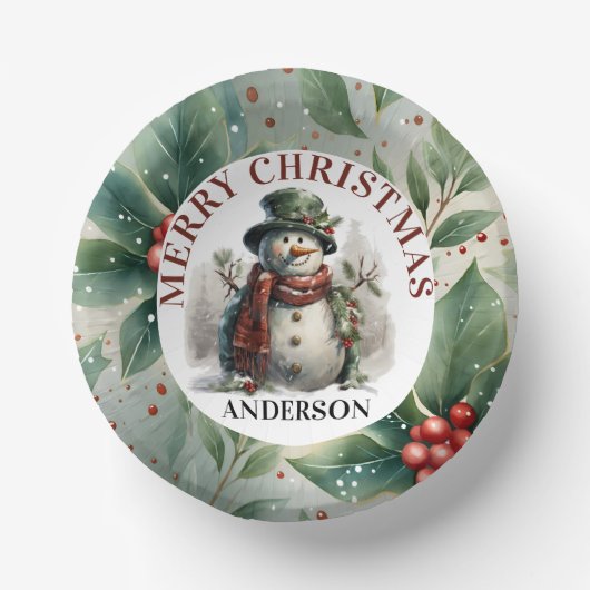 Snowman Niedliche Weihnachtswünsche Papierplatte Pappteller (Vorderseite)