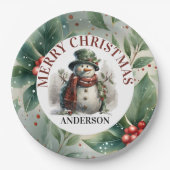 Snowman Niedliche Weihnachtswünsche Papierplatte Pappteller (Vorderseite)