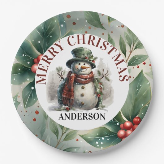 Snowman Niedliche Weihnachtswünsche Papierplatte Pappteller (Vorderseite)