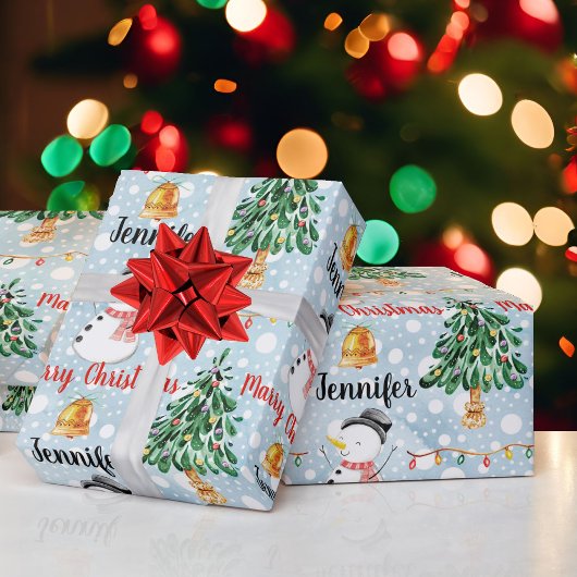 Snowman Niedliches Weihnachtsmuster Persönlicher N Geschenkpapier