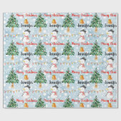 Snowman Niedliches Weihnachtsmuster Persönlicher N Geschenkpapier (Flach)