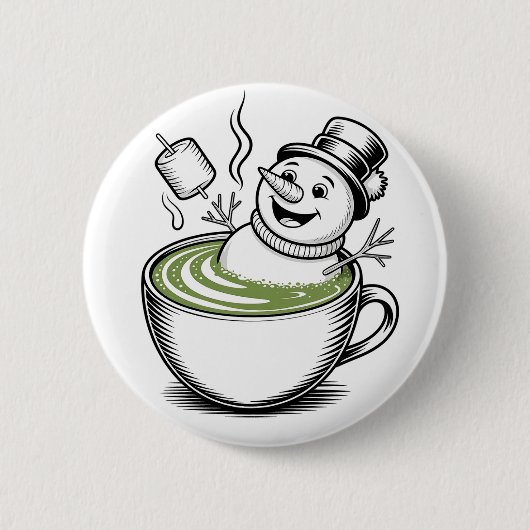 Snowman nimmt Bathub auf Macha Weihnachten Button (Vorderseite)