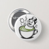 Snowman nimmt Bathub auf Macha Weihnachten Button (Vorne & Hinten)