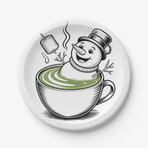 Snowman nimmt Bathub auf Macha Weihnachten Pappteller