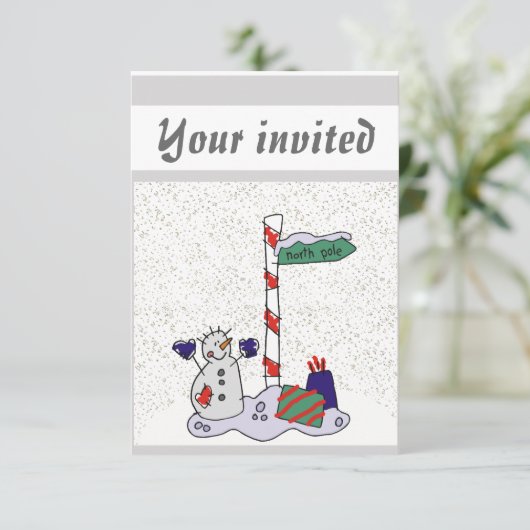 Snowman & North Pole - Einladung (Stehend Vorderseite)