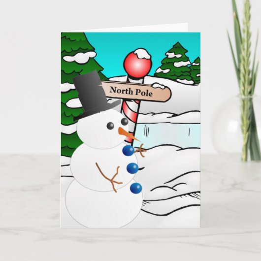 Snowman North Pole Feiertagskarte (Vorderseite)