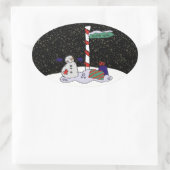 Snowman & North Pole - Ovaler Aufkleber (Tasche)