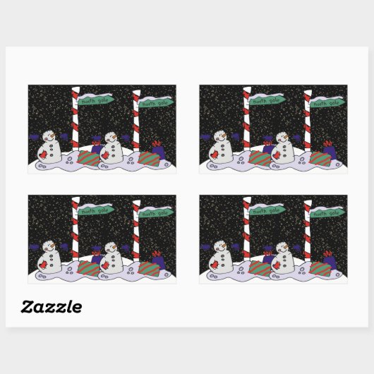 Snowman & North Pole - Rechteckiger Aufkleber (Blatt)