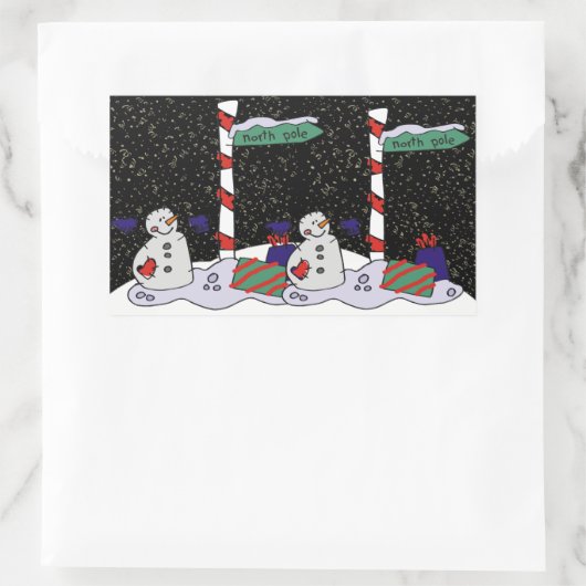 Snowman & North Pole - Rechteckiger Aufkleber (Tasche)