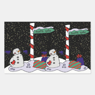 Snowman & North Pole - Rechteckiger Aufkleber