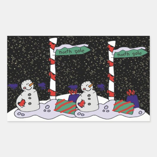 Snowman & North Pole - Rechteckiger Aufkleber (Vorderseite)