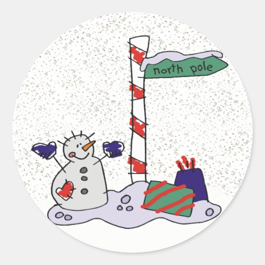 Snowman & North Pole - Runder Aufkleber (Vorderseite)