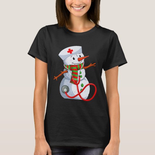 Snowman Nurse Christmas Stethoscope Nursing Scrub T-Shirt (Vorderseite)