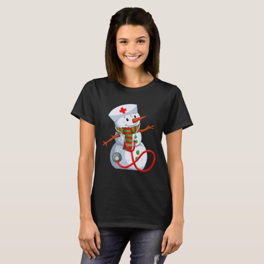 Snowman Nurse Christmas Stethoscope Nursing Scrub T-Shirt (Vorne ganz)