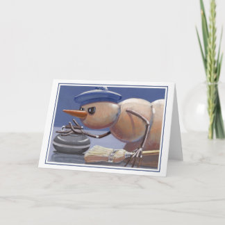 Snowman on Ice Curling Blank Card Feiertagskarte