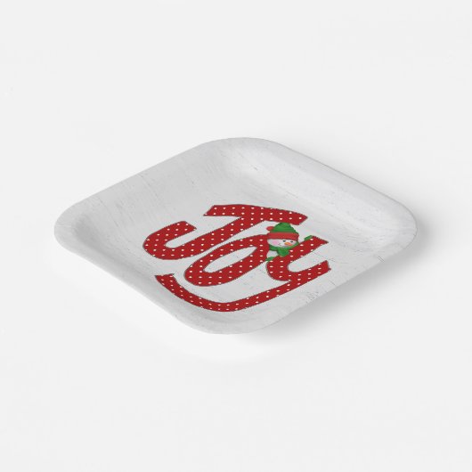 Snowman on Polka Dot Joy Pappteller (Gewinkelt)