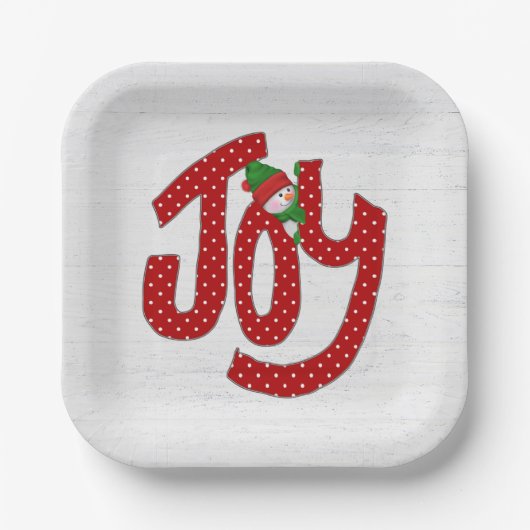 Snowman on Polka Dot Joy Pappteller (Vorderseite)