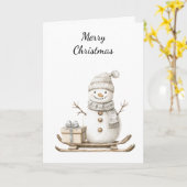 Snowman on Skis Christmas Karte (Gelbe Blume)
