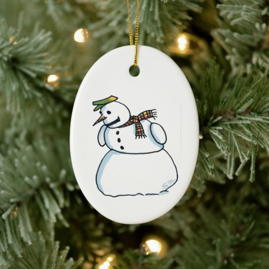 Snowman oval ceramic ornament (Baum)