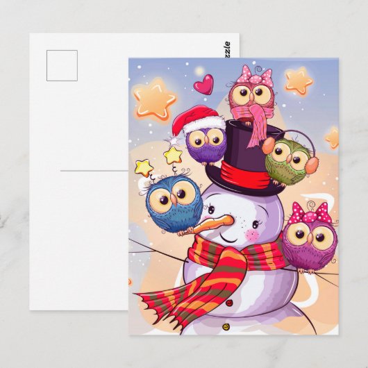 Snowman & Owls Postkarte (Vorne/Hinten)