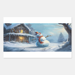 Snowman Painting Rechteckiger Aufkleber