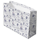 Snowman Parade Toile - blau Große Geschenktüte (Rückseite Schrägansicht)