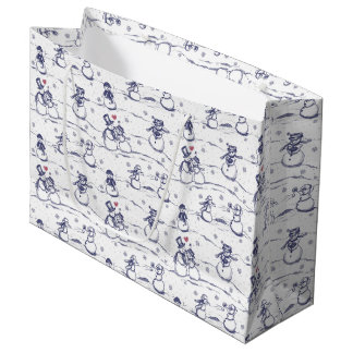 Snowman Parade Toile - blau Große Geschenktüte