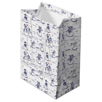 Snowman Parade Toile - blau Mittlere Geschenktüte