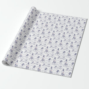 Snowman Parade Toile Wrapping Paper Blau Geschenkpapier