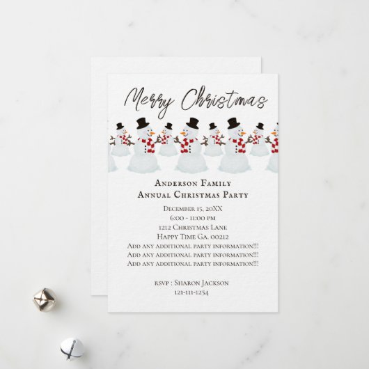 Snowman Party Feiertagskarte (Vorderseite/Rückseite Beispiel)