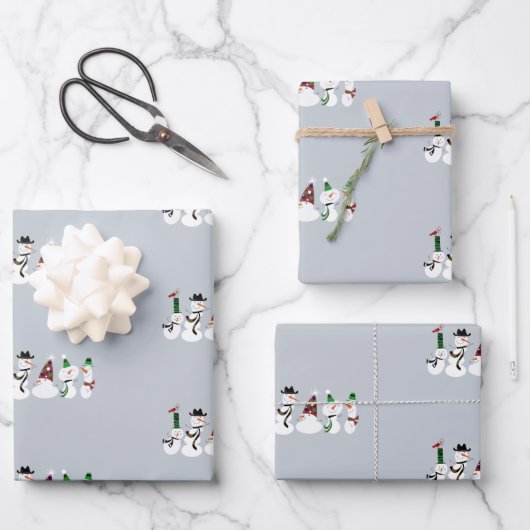 Snowman Party Holiday Wrapping Paper Geschenkpapier Set (Vorderseite)